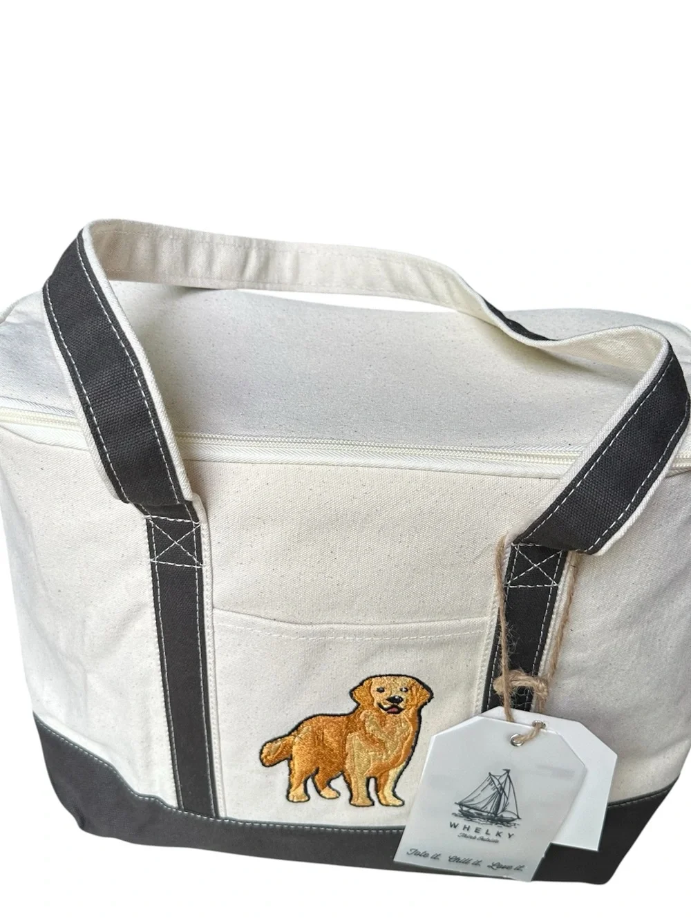Whelky Insulated Cooler Tote Bag Cream & Brown with Golden Retriever Embroidery